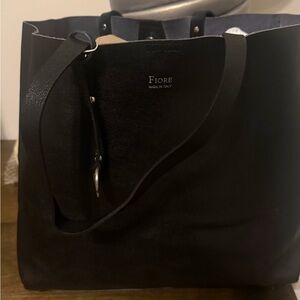 Isabella Fiori Large Italian Leather Shimmering Black Tote Bag